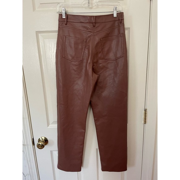 Aritzia Wilfred Straight Leg Vegan Leather Melina Pants Cognac Brown Size 6 - Picture 3 of 4